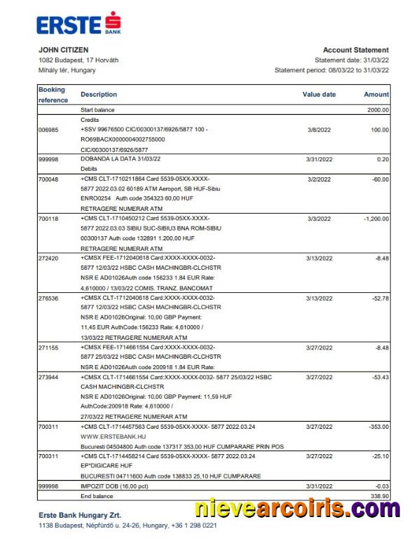 Hungary Erste bank statement xls